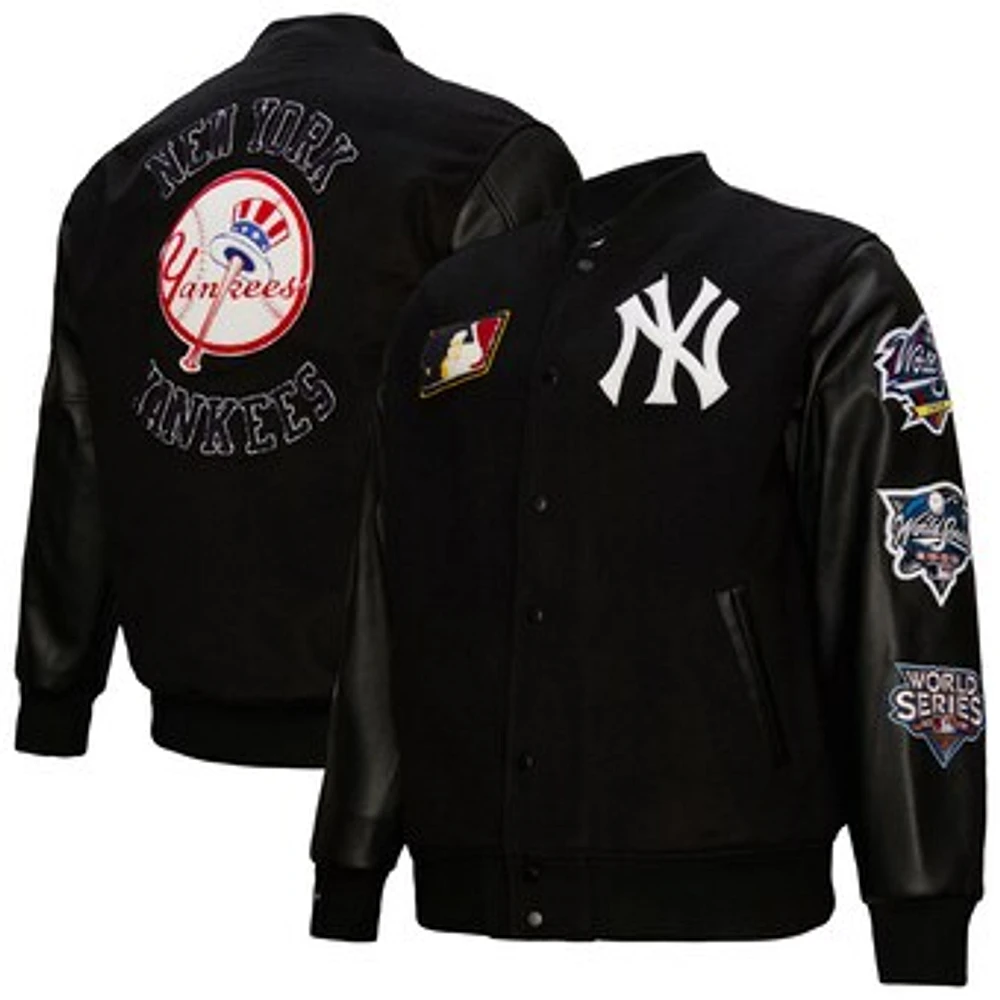 Men's Mitchell & Ness Black New York Yankees Blackout Collection Full-Snap Varsity Jacket