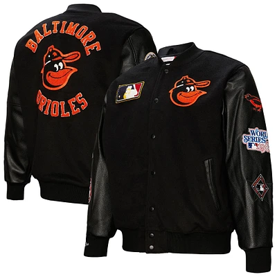 Men's Mitchell & Ness Black Baltimore Orioles Blackout Collection Full-Snap Varsity Jacket