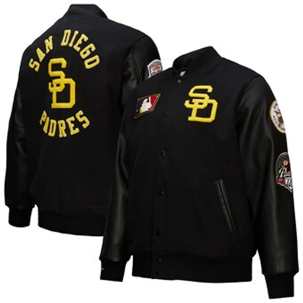 Men's Mitchell & Ness Black San Diego Padres Blackout Collection Full-Snap Varsity Jacket