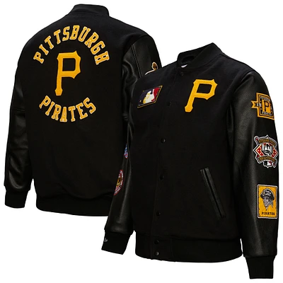 Men's Mitchell & Ness Black Pittsburgh Pirates Blackout Collection Full-Snap Varsity Jacket