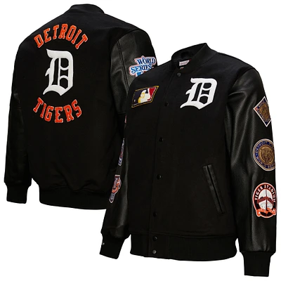 Men's Mitchell & Ness Black Detroit Tigers Blackout Collection Full-Snap Varsity Jacket