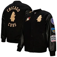 Men's Mitchell & Ness Black Chicago Cubs Blackout Collection Full-Snap Varsity Jacket