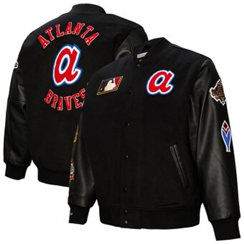 Men's Mitchell & Ness Black Atlanta Braves Blackout Collection Full-Snap Varsity Jacket