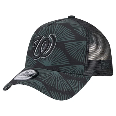 Men's New Era  Black Washington Nationals 9FORTY A-Frame Trucker Adjustable Hat