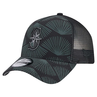 Men's New Era  Black Seattle Mariners 9FORTY A-Frame Trucker Adjustable Hat