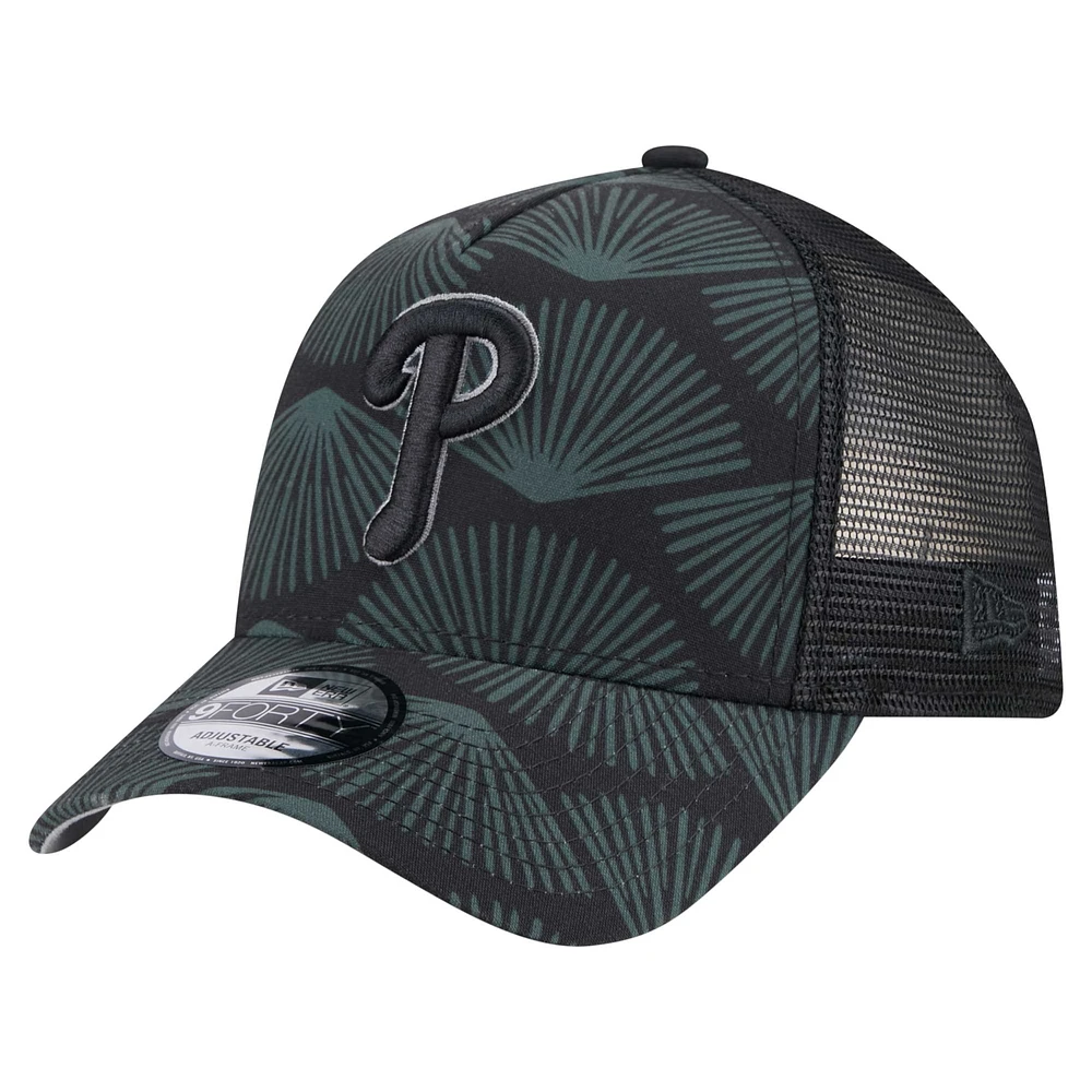 Men's New Era  Black Philadelphia Phillies 9FORTY A-Frame Trucker Adjustable Hat