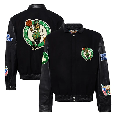 Men's Jeff Hamilton  Black Boston Celtics Wool & Leather Full-Snap Varsity Jacket