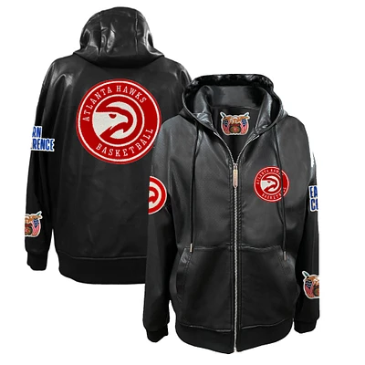 Men's Jeff Hamilton Atlanta Hawks Vegan Leather Full-Zip Hoodie