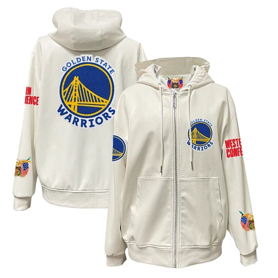 Men's Jeff Hamilton  White Golden State Warriors Vegan Leather Full-Zip Hoodie