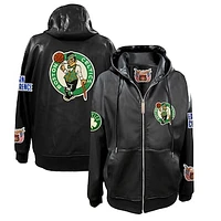 Men's Jeff Hamilton Boston Celtics Vegan Leather Full-Zip Hoodie
