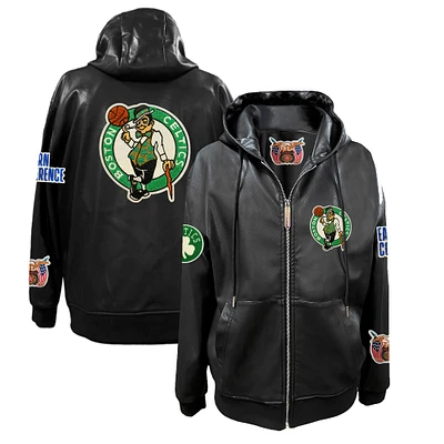 Men's Jeff Hamilton Boston Celtics Vegan Leather Full-Zip Hoodie