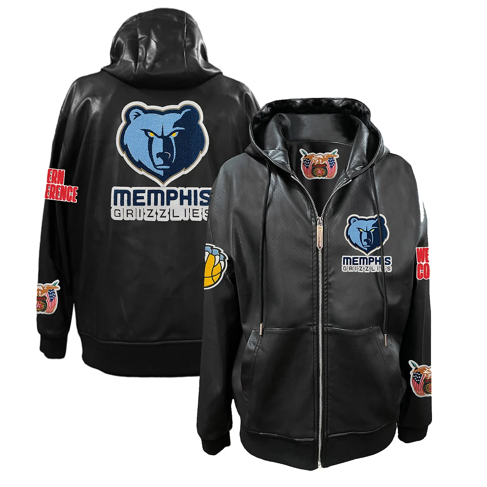 Men's Jeff Hamilton Memphis Grizzlies Vegan Leather Full-Zip Hoodie