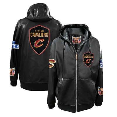 Men's Jeff Hamilton  Black Cleveland Cavaliers Vegan Leather Full-Zip Hoodie