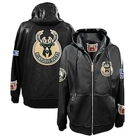 Men's Jeff Hamilton  Black Milwaukee Bucks Vegan Leather Full-Zip Hoodie