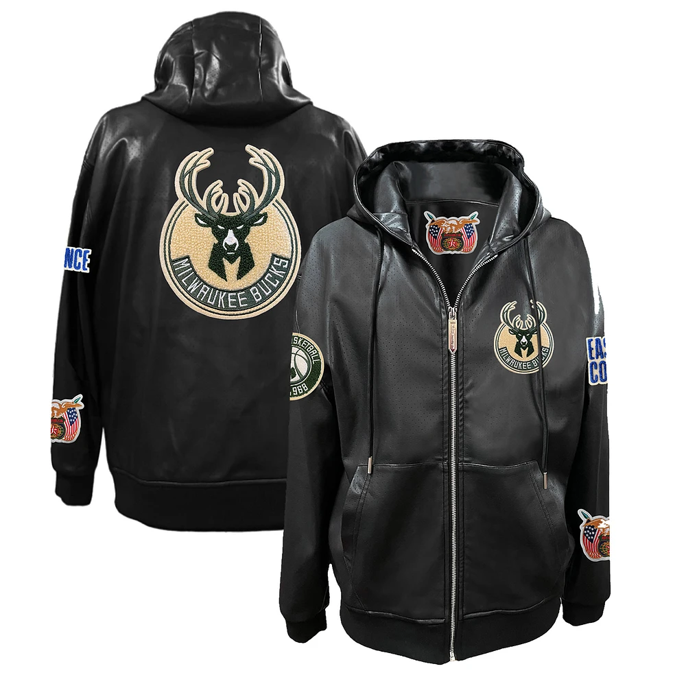 Men's Jeff Hamilton  Black Milwaukee Bucks Vegan Leather Full-Zip Hoodie