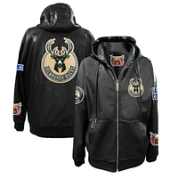 Men's Jeff Hamilton  Black Milwaukee Bucks Vegan Leather Full-Zip Hoodie