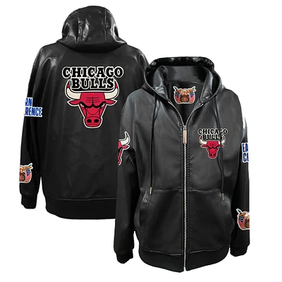 Men's Jeff Hamilton  Black Chicago Bulls Vegan Leather Full-Zip Hoodie
