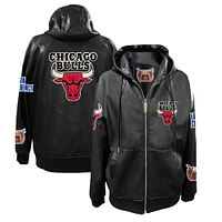 Men's Jeff Hamilton  Black Chicago Bulls Vegan Leather Full-Zip Hoodie