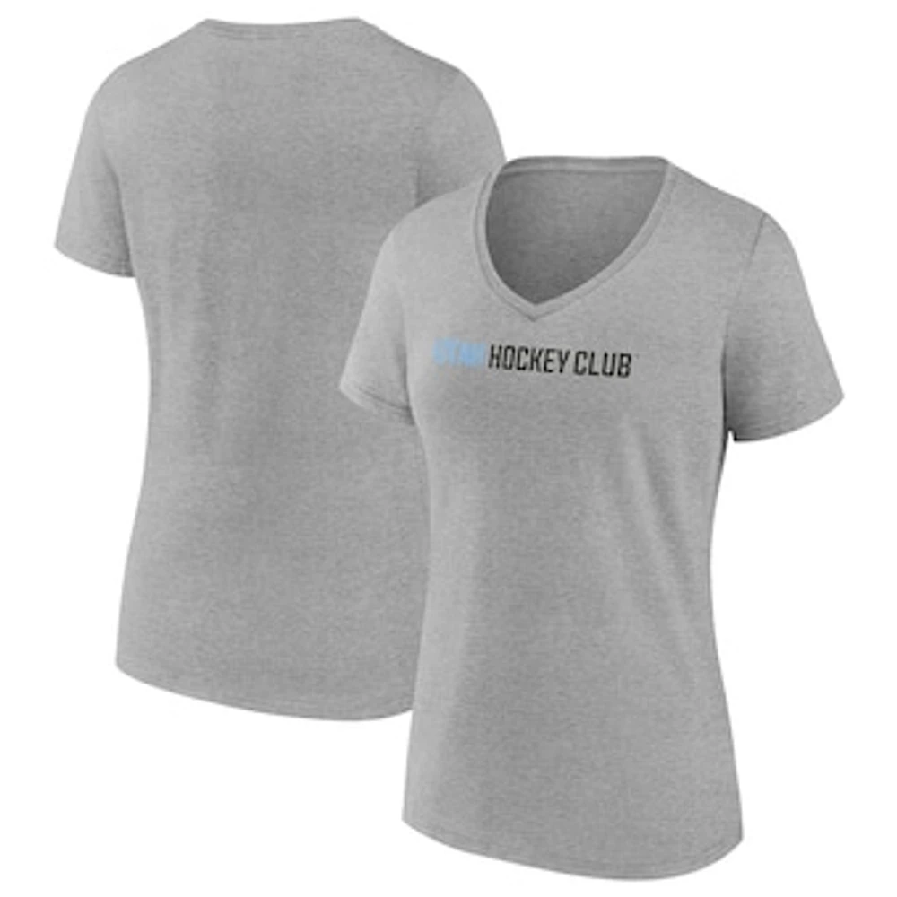 Women's Fanatics Heather Gray Utah Hockey Club Wordmark Logo V-Neck T-Shirt