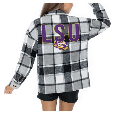 Women's Gameday Couture  Grey LSU Tigers Long Sleeve Brushed Plaid Button-Up Overshirt Jacket
