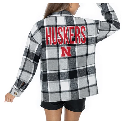 Women's Gameday Couture  Grey Nebraska Huskers Long Sleeve Brushed Plaid Button-Up Overshirt Jacket