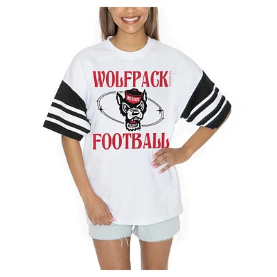 Women's Gameday Couture  White NC State Wolfpack Starting Lineup Contrast Sporty Heritage Oversized T-Shirt