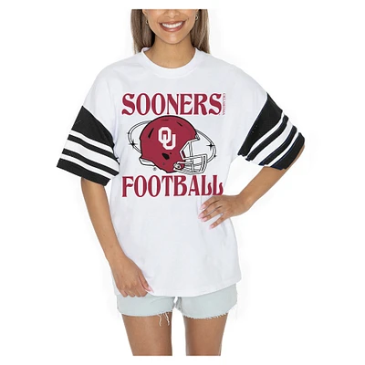Women's Gameday Couture  White Oklahoma Sooners Starting Lineup Contrast Sporty Heritage Oversized T-Shirt