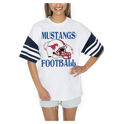 Women's Gameday Couture  White SMU Mustangs Starting Lineup Contrast Sporty Heritage Oversized T-Shirt