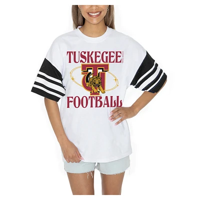 Women's Gameday Couture  White Tuskegee Golden Tigers Starting Lineup Contrast Sporty Heritage Oversized T-Shirt