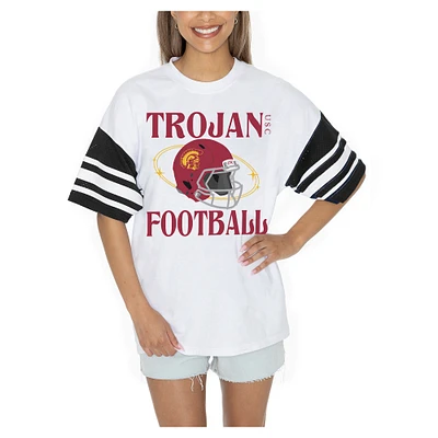 Women's Gameday Couture  White USC Trojans Starting Lineup Contrast Sporty Heritage Oversized T-Shirt