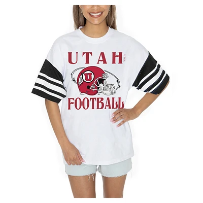 Women's Gameday Couture  White Utah Utes Starting Lineup Contrast Sporty Heritage Oversized T-Shirt