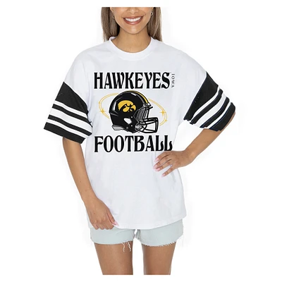 Women's Gameday Couture  White Iowa Hawkeyes Starting Lineup Contrast Sporty Heritage Oversized T-Shirt