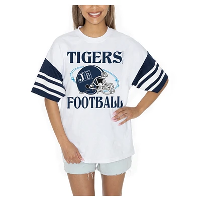 Women's Gameday Couture  White Jackson State Tigers Starting Lineup Contrast Sporty Heritage Oversized T-Shirt