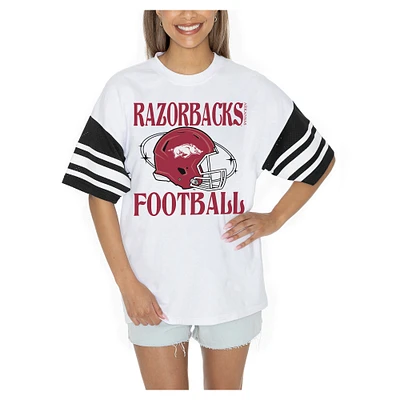 Women's Gameday Couture  White Arkansas Razorbacks Starting Lineup Contrast Sporty Heritage Oversized T-Shirt
