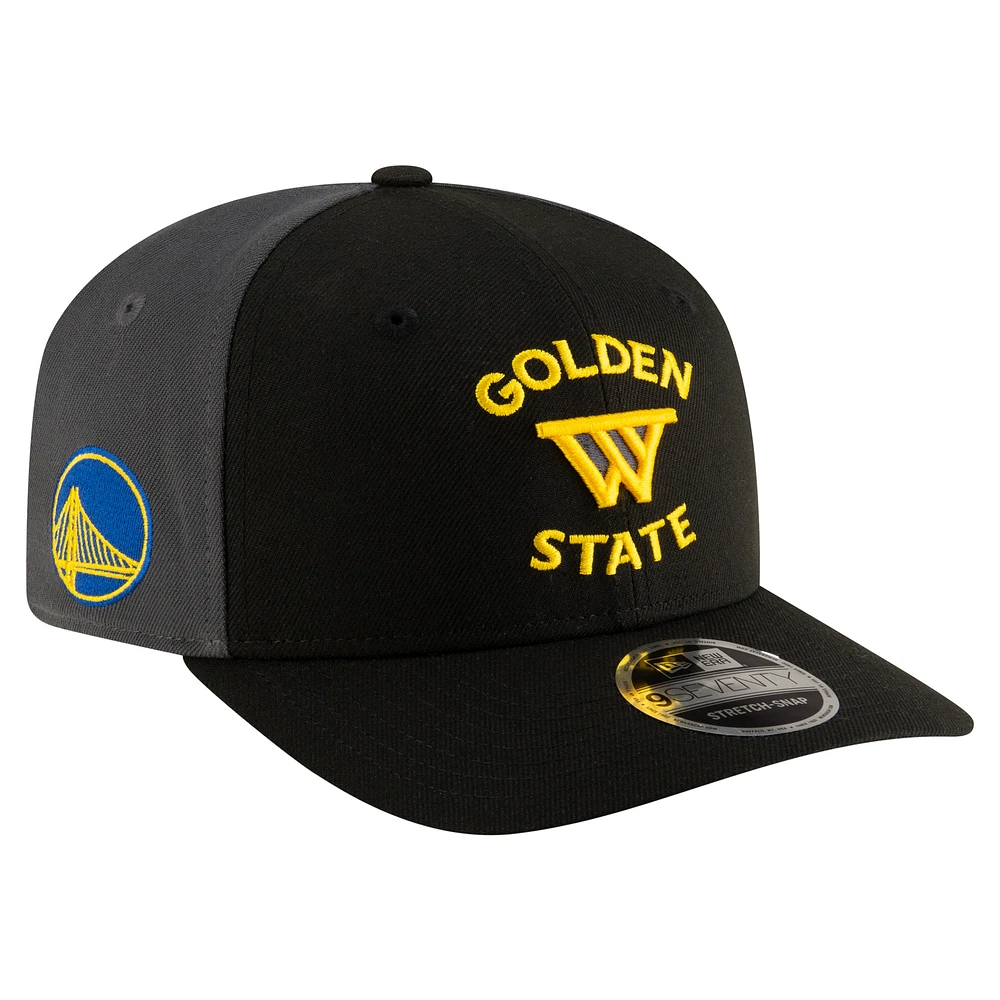 Men's New Era Black/Charcoal Golden State Warriors Statement Edition Jersey Hook 9SEVENTY Stretch-Snap Hat