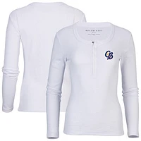 Women's White Kannapolis Cannon Ballers Harper Henley Long Sleeve T-Shirt
