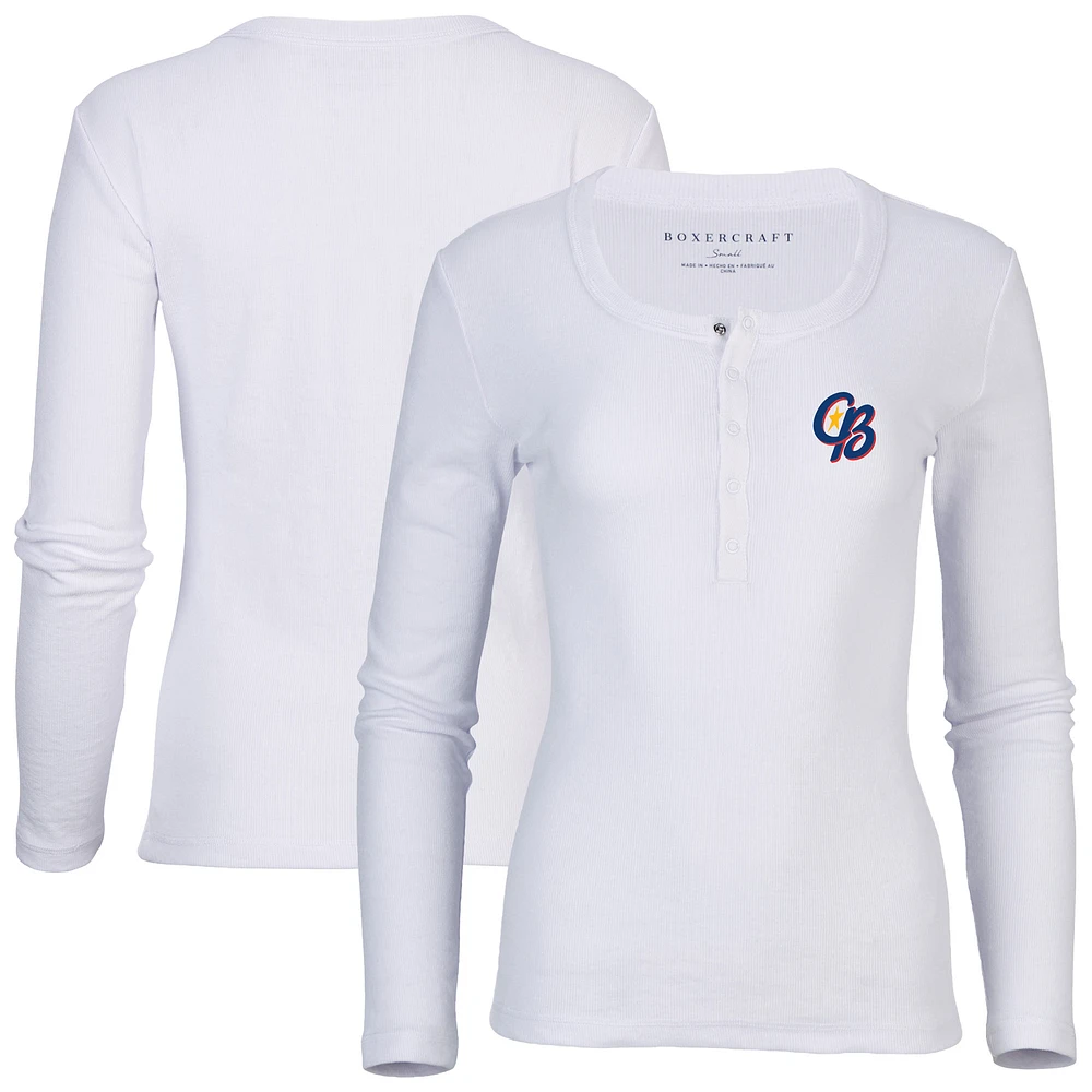 Women's White Kannapolis Cannon Ballers Harper Henley Long Sleeve T-Shirt