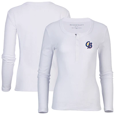 Women's White Kannapolis Cannon Ballers Harper Henley Long Sleeve T-Shirt