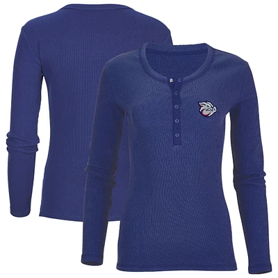Women's Navy Lehigh Valley IronPigs Harper Henley Long Sleeve T-Shirt