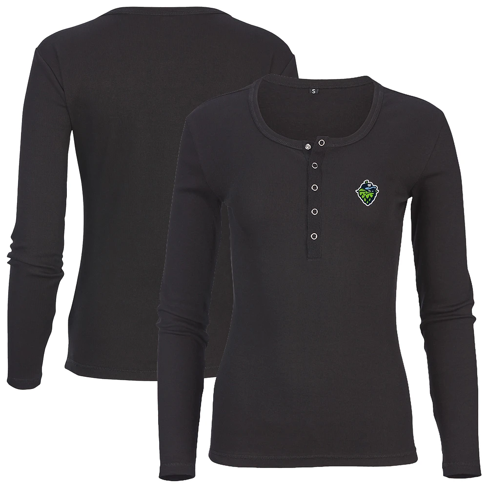 Women's Black Hillsboro Hops Harper Henley Long Sleeve T-Shirt