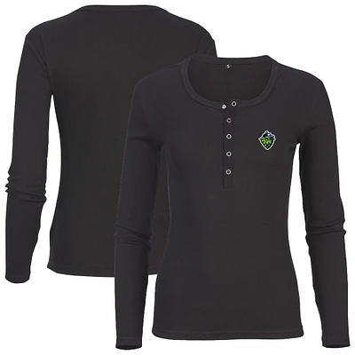 Women's Black Hillsboro Hops Harper Henley Long Sleeve T-Shirt