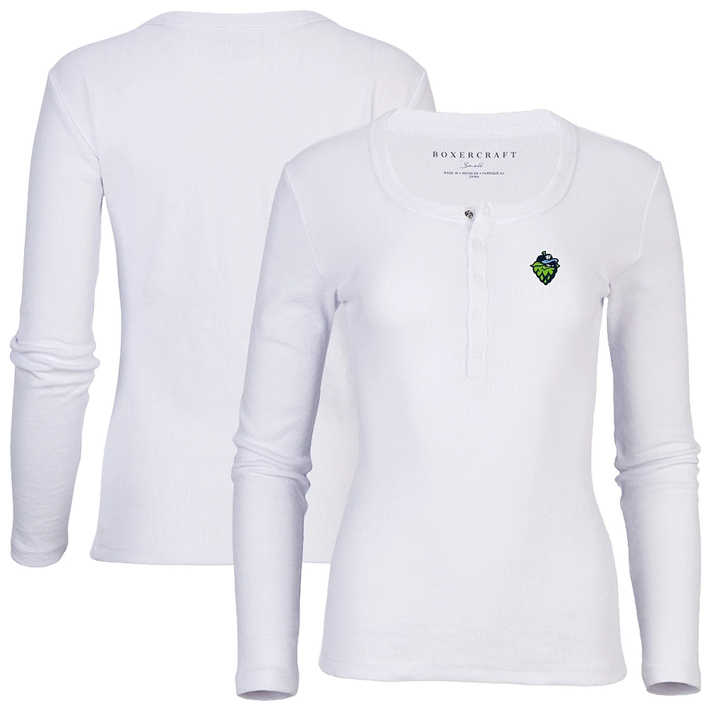 Women's White Hillsboro Hops Harper Henley Long Sleeve T-Shirt