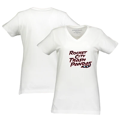 Women's  White Rocket City Trash Pandas Essential V-Neck T-Shirt