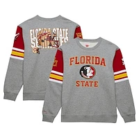 Men's Mitchell & Ness Heather Gray Florida State Seminoles Throwback Allover 4.0 Pullover Sweatshirt