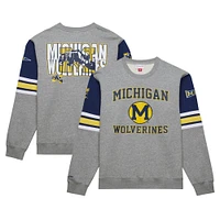 Men's Mitchell & Ness Grey Heather Michigan Wolverines Throwback Allover 4.0 Pullover Sweatshirt