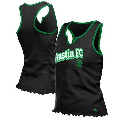 Women's New Era  Black Austin FC Lettuce Hem Notch Neck Tri-Blend Tank Top