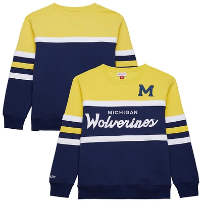 Men's Mitchell & Ness  Navy Michigan Wolverines Vintage Logo Head Coach Fleece Pullover Sweatshirt