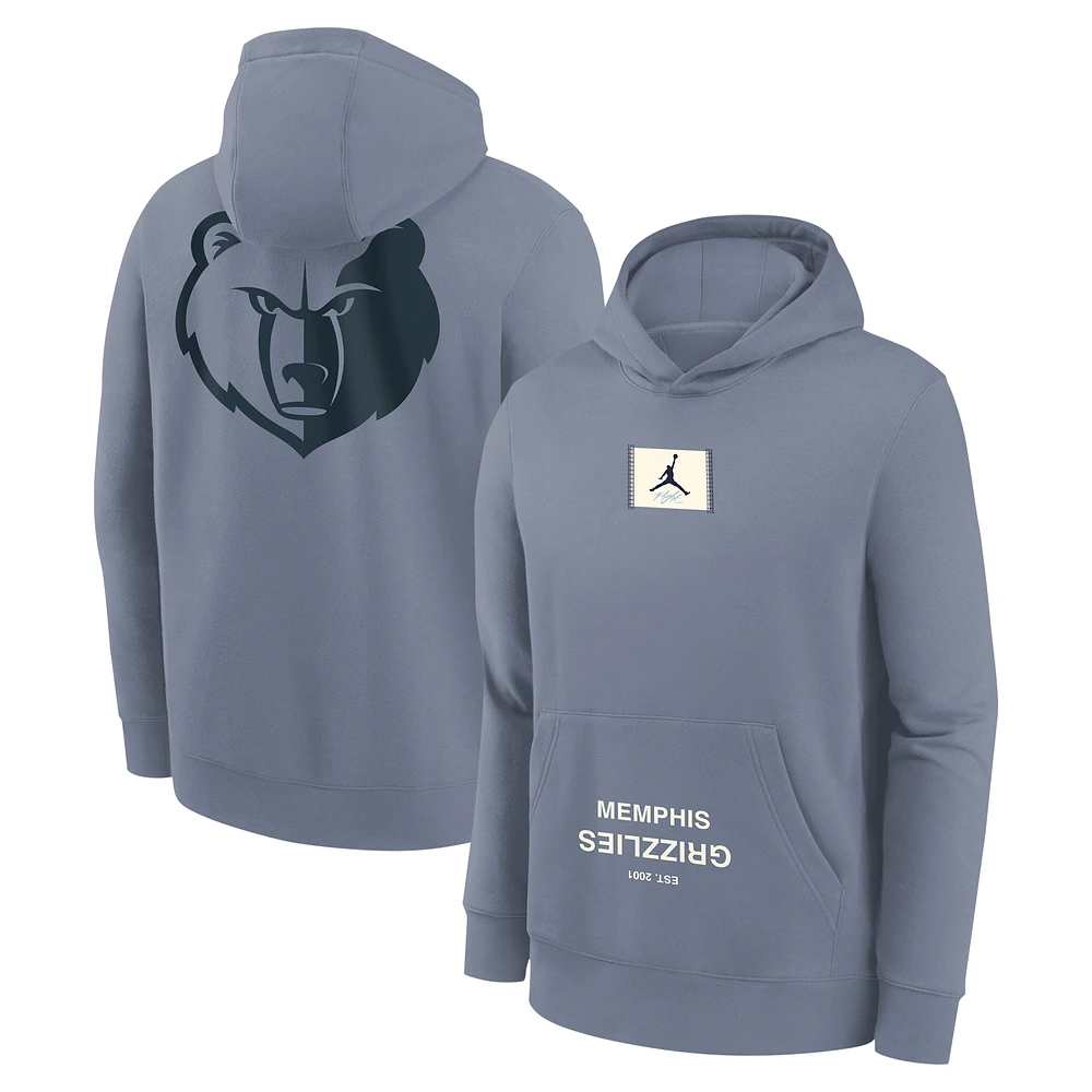 Youth Jordan Brand Ash Memphis Grizzlies Courtside Statement Edition Pullover Hoodie