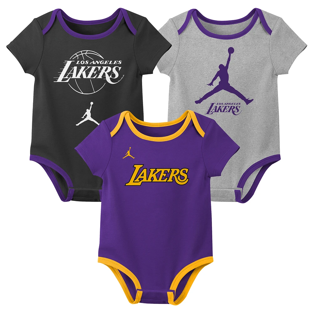 Newborn & Infant Jordan Brand Los Angeles Lakers Statement Edition Three-Pack Bodysuit Set