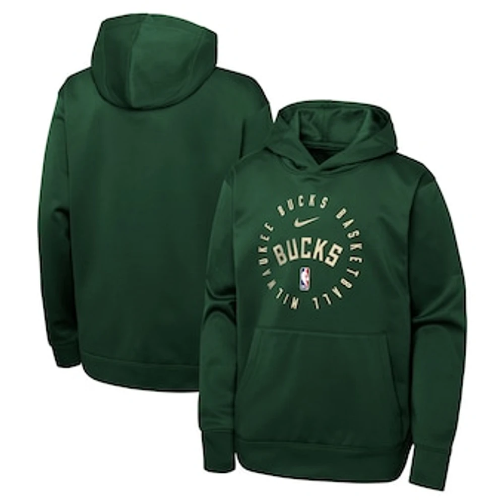 Youth Nike Hunter Green Milwaukee Bucks Performance Practice Spotlight Pullover Hoodie